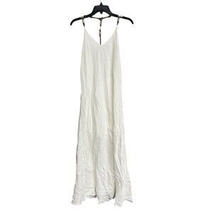 New Cia Maritima White Linen Blend‎ Beaded Halter Neck Maxi Dress